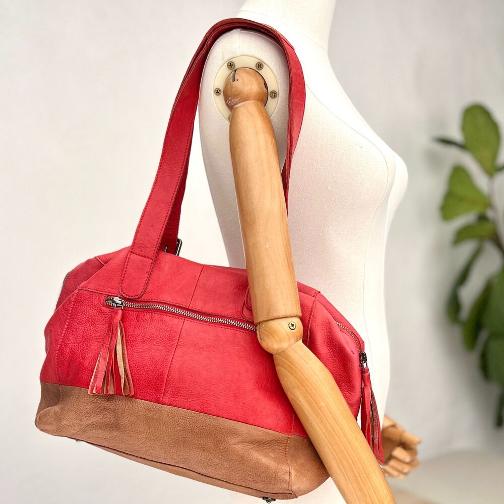 Salvador Bachiller Genuine Leather Cherry Red Callie Collection Satchel Purse - Picture 4 of 16